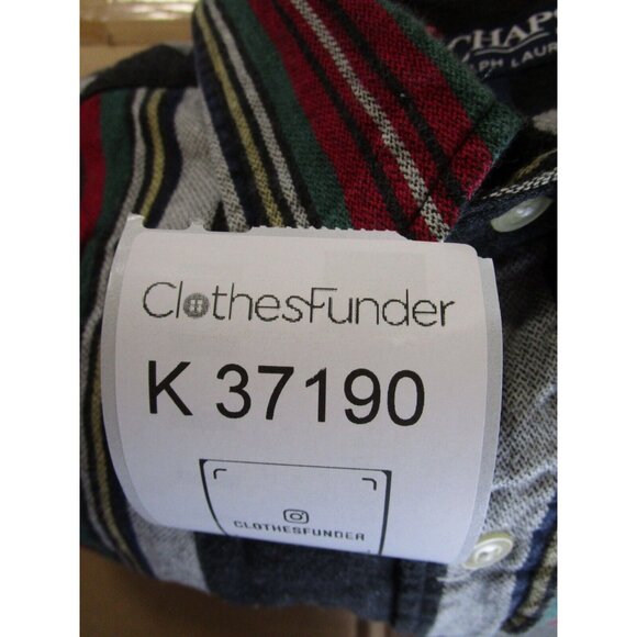 VINTAGE Ralph Lauren Chaps Shirt Large Red Flannel Button Up Striped - Picture 11 of 11